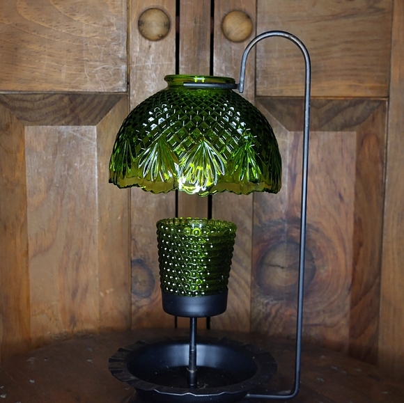 Vintage Green Glass Candle Lamp - Picture 4 of 16